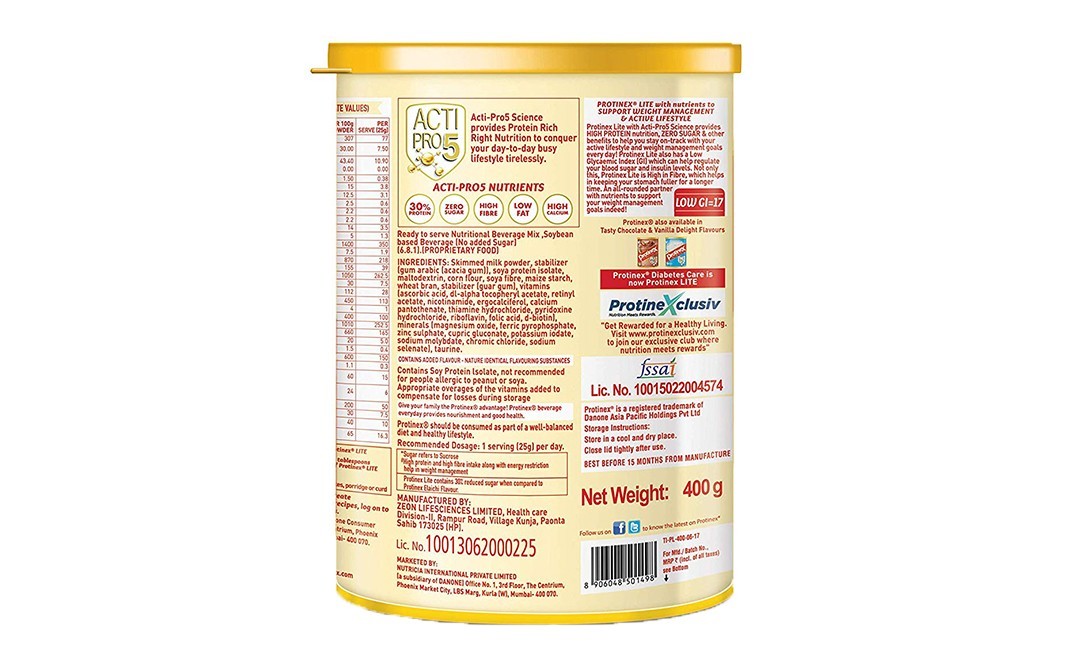 Protinex Lite Vanilla Flavour    Tin  400 grams